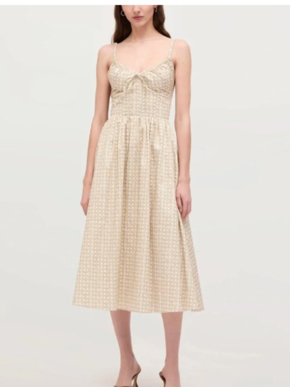 HILL HOUSE (NWT) The Juliana Midi Dress in Basketweave, Beige/White, Size M